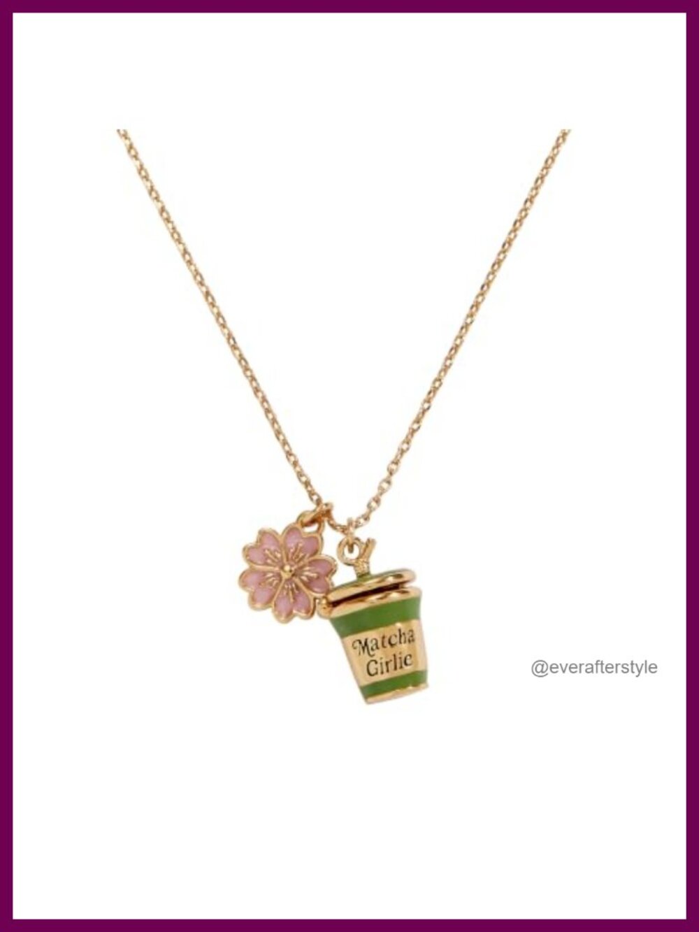 Matcha Charm Necklace Gold-Plated Brass Crystal Ice Cubes Enamel Coffee Tea